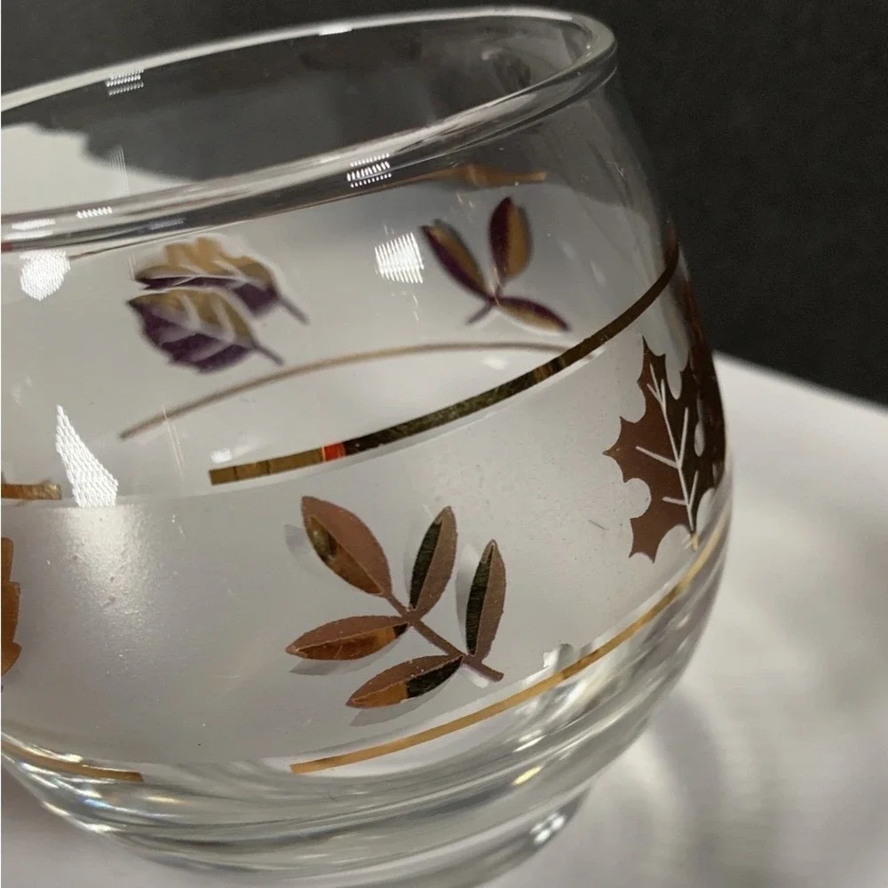 Libbey Glass Creamer Sugar Bowl Set Frosted Leaf Design Gold Trim Retro Vintage